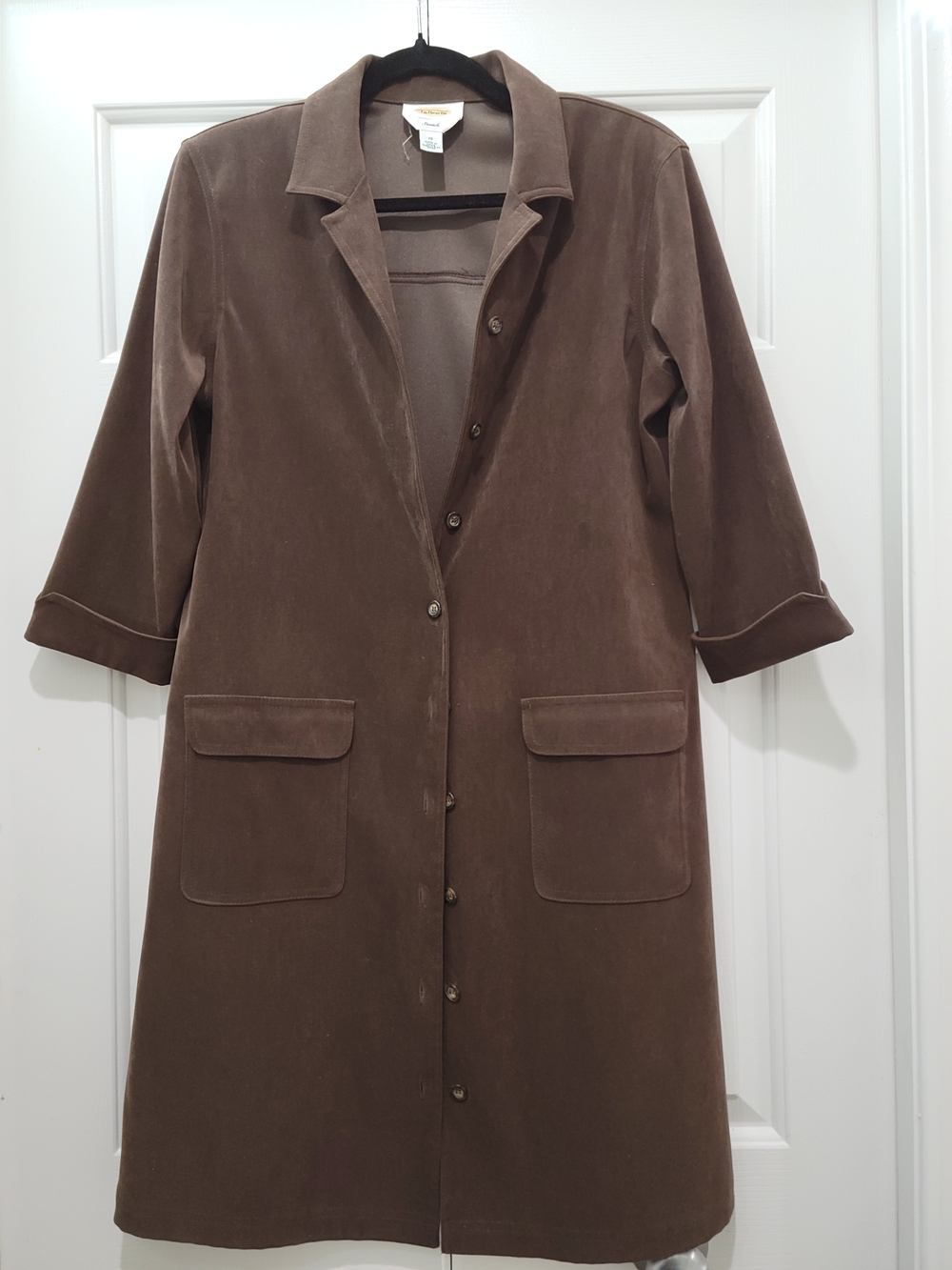 Talbots Brown Button-Front Faux Suede Long Lightweight Coat / Duster